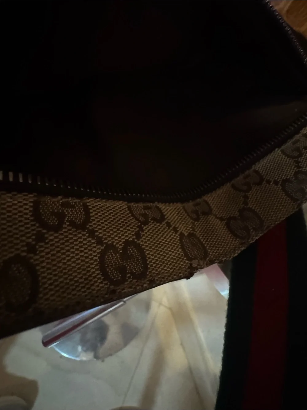 Gucci Brown Monogram Canvas Belt Bag with Green and Red Webbing